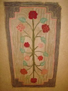 Antique Shabby Cottage Chic Hooked Rug 26 1/2 Wide By 47 1/2 Long