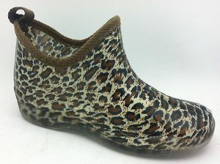 Henry Ferrera Womens NEW Leopard Brown Black Print Rain Shoes