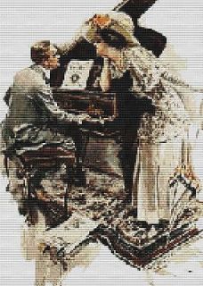 COUPLE AT PIANO~counted cross stitch pattern #418~PEOPLE Ladies Chart
