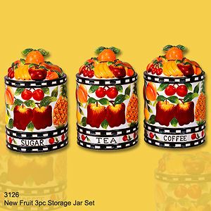 Ceramic Mix Fruit Kitchen Counter Top Storage Jar Set of 3 Storage