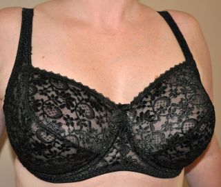 BLACK LARGE CUP E TO J UNDERWIRED LACE BRA RETRO VINTAGE STYLE SEXY