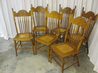 Set of 6 Antique American Empire Style Chairs Dark Oak Pressed Wheat