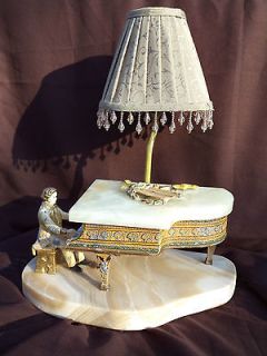ANTIQUE 30s GRAND PIANO MUSIC BOX with PLAYER & LAMP VERY RARE MARBLE