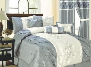 13 Piece Comforter Set Queen King Bed in a Bag Blue Sage Brown Lilac