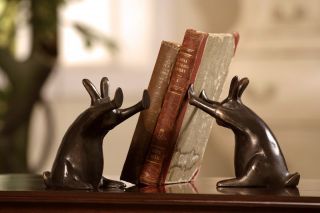 Rabbits Pushing Books Bookends Set Pair book ends
