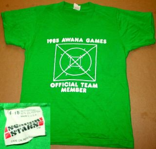 vtg 80s 1985 awana GAMES green OFFICIAL team MEMBER yth KID shirt L