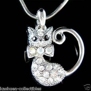 Austrian Crystal ~Kitty Cat Kitten animal pet Pendant Charm Necklace