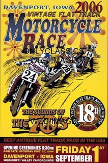 FLAT TRACK MOTORCYCLE RACING PEACE POSTER HARLEY DAVIDSON INDIAN