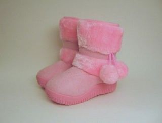 Toddler Infant Pink Flat PomPoms Girls Winter Fur Boots Sz 6