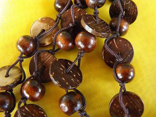 22 4 strands natural brown chord necklace round coconut disk beads