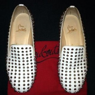 Christian Louboutin Roller Boy Spiked Loafer Flats In White Patent