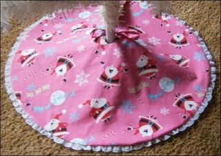 Christmas Tree Skirt ~ 22 Tabletop ~ Hot Pink with Santas ~ Custom