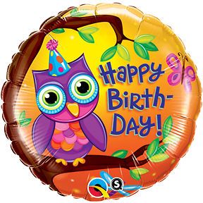 Owl Hippie Chick (1) 18 Happy Birthday Party Decoration Mylar Foil