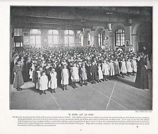 1897 VICTORIAN PRINT ~ GIRLS LONDON BOARD SCHOOL HYMN SINGING ~ PLUS