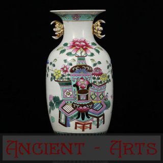 MAGNIFICET antique CHINESE PORCELAIN FAMILLE ROSE CABINET SCHOLAR VASE