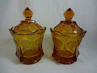 Pair Lot of 2 Fostoria Coin Glass Amber Candy Jar Dish with Lid