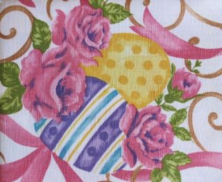 Eggs Yellow Blue Flowers Roses Violets Pink Ribbons Tablecloth NIP