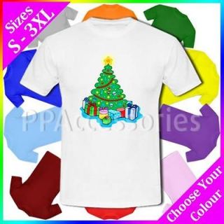 Christmas Tree with Star on Top and Gifts Underneath Mens Cotton T