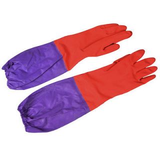 Pair Household Latex Working Cleaning Long Cuff Gloves Purple Red