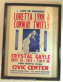 1974 Loretta Lynn & Conway Twitty Concert Poster SIGNED FRAMED