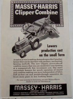 1940 MASSEY HARRIS CLIPPER COMBINE FARMER CANADA AD