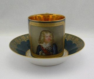 RARE Le Roi de Rome Napoleon SEVRES Coffee Can Cup Saucer, ca 1800s