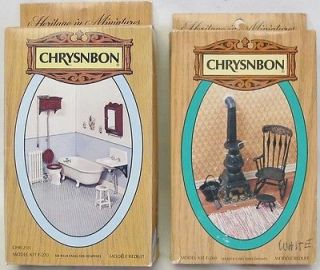 Miniature NEW CHRYSONBON Kits Bathroom & Pot Belly Stove & CHAIR Kit