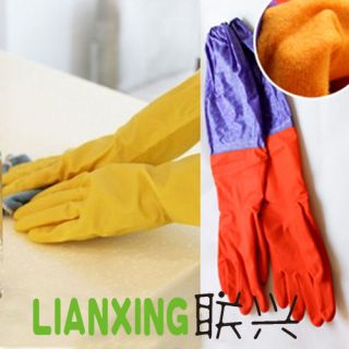 Decor Wash Dishes Cleaning Rubber Latex Gloves Waterproof Long Sleeves