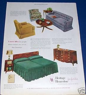 1950 Heritage Henredon Bedroom Living Room Furniture Ad