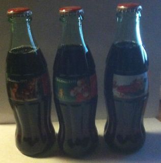 Coca Cola 3 Christmas Santa Bottles 18 oz 1995 Different Pictures Full
