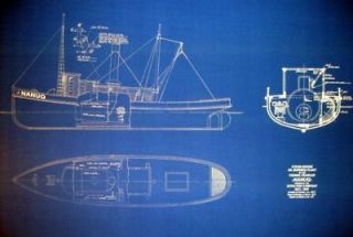 Alaska Fishing Boat Steam Trawler SS NANUQ 1909 Blueprint Plan 24x35
