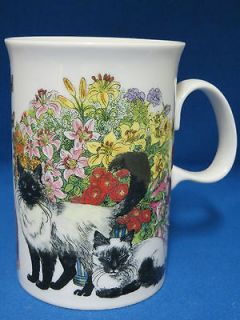 Dunoon Cats Flowers Coffee Tea Cup Mug Made Scotland Siamese Lilies