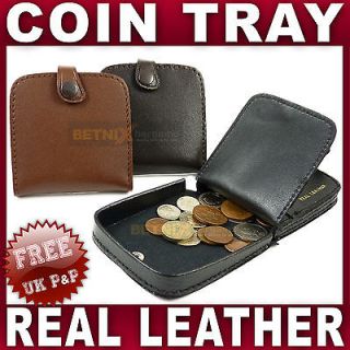 Mens Gents Leather Coin tray purse wallet change Black Brown Tan men