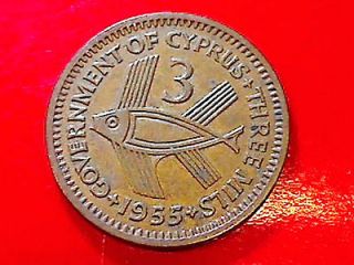 old coin from cyprus/1955/vf .3/mils