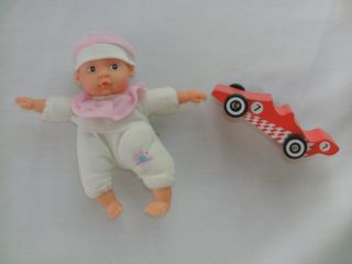 Mini Baby Doll And Wooden Race Car   Fits 15 & Bitty Twins American