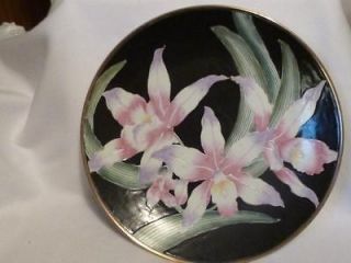 Porcelain ware on Brass Plate   Hand Decorated in Macau   12 1/2