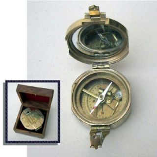 Vintage Solid Brass Transit Compass With Wood Box Survey Compasses