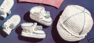 Vintage Baby Boy Cap Booties Mittens Crochet Pattern b