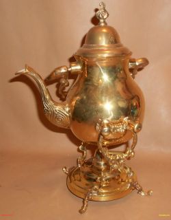Brass 7 Coffee Tea Pot Pivoting On Ornate Warming Stand 11 tall