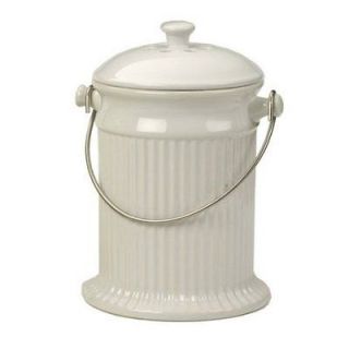 RSVP Kitchen Counter Top Compost Pail/Keeper/Bu cket White Stoneware