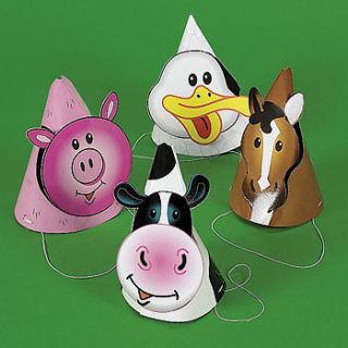 Farm Party Die Cut Cone Hats / LOT OF 8 HATS / PARTY SUPPLIES (702992)