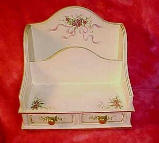 Tole Painted Small Desk Top Writing Desk Holds Envelopes w/ Pen