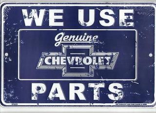 8x12 We Use Chevrolet Parts ALUMINUM SIGN vtg metal garage chevy tin