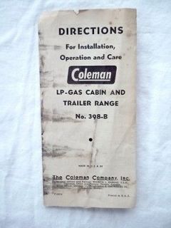 RARE Antique COLEMAN No 398 B LP GAS RANGE (COOK STOVE) INSTRUCTIONS