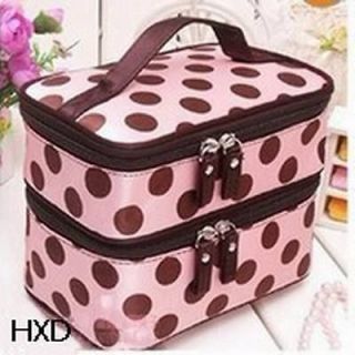 Lady Retro Dot Case Makeup Double deck Large Cosmetic Tool Storage