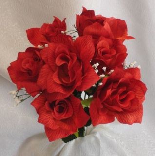 42 OPEN ROSES ~ ORANGE PERSIMMON CORAL Soft Silk Wedding Flowers