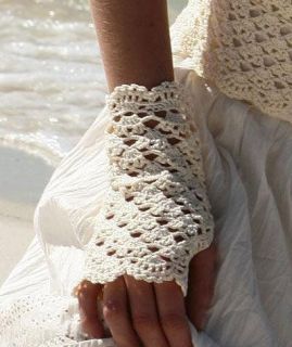 Hand crochet fingerless lace gloves mittens wedding bridal