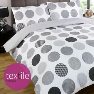 Grey White Spot Reversible Luxury Duvet Quilt Cover Bedding Set
