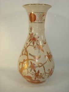 ASIAN ORIENTAL CRACKLE VASE HAND PAINTED SIGNED