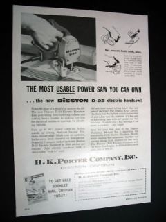 HK Porter Disston D 23 Electric Hand Saw 1958 print Ad